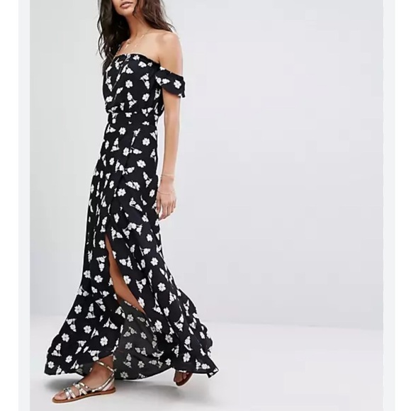 Flynn Skye | Bella | Off the Shoulder Boho Maxi Dress Romantic‎ polka dot - Picture 1 of 16